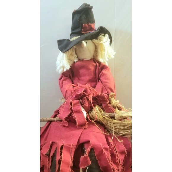 Vintage 1980s Handmade Kitchen Witch w/ Broom 19" Tall - Picture 2 of 5